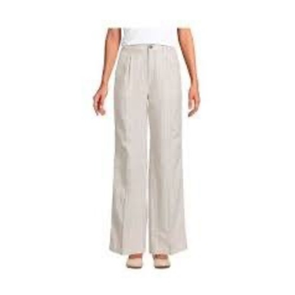 Lands End Womens 16P High Rise Linen Wide Leg Pants Beige Oatmeal Petite